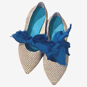 Rothys | Tan and Blue Textured Sparkly Mary Jane Pointed Flats 8.5 EUC